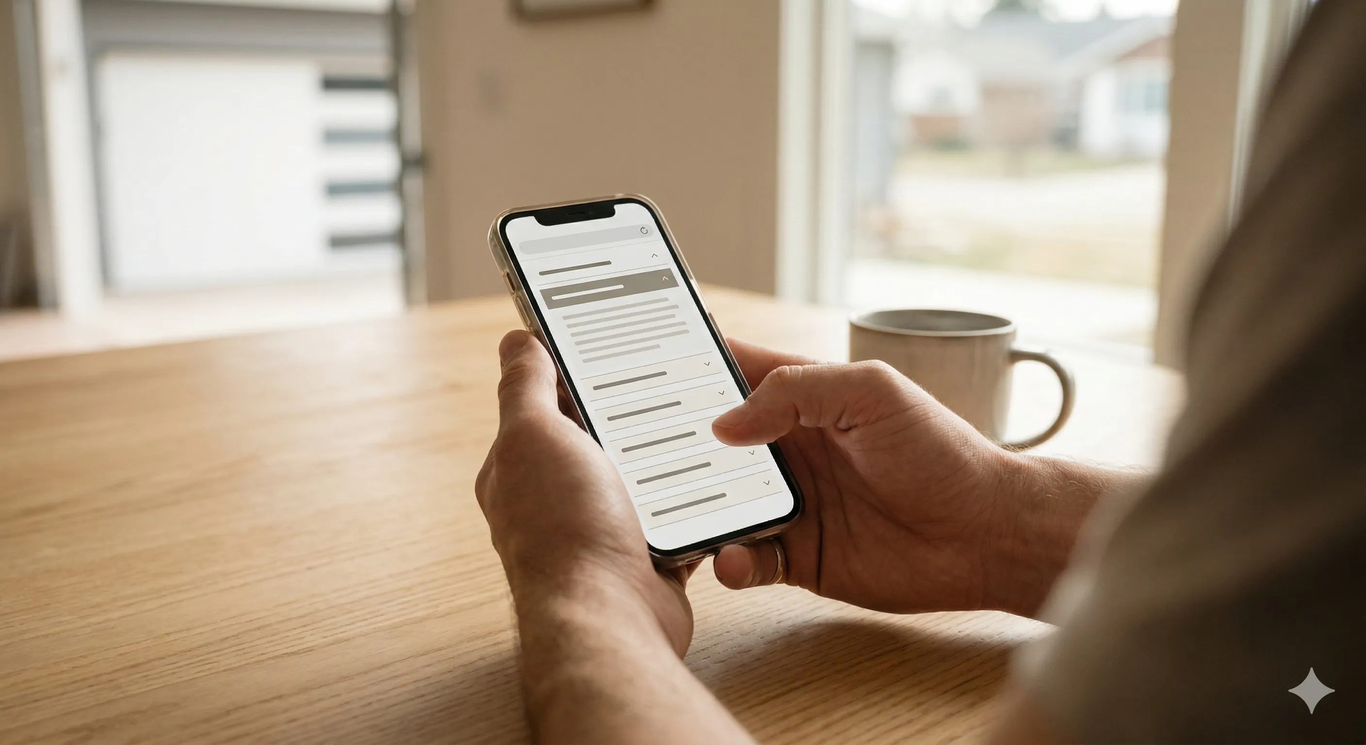 Homeowner researching garage door FAQ on a smartphone