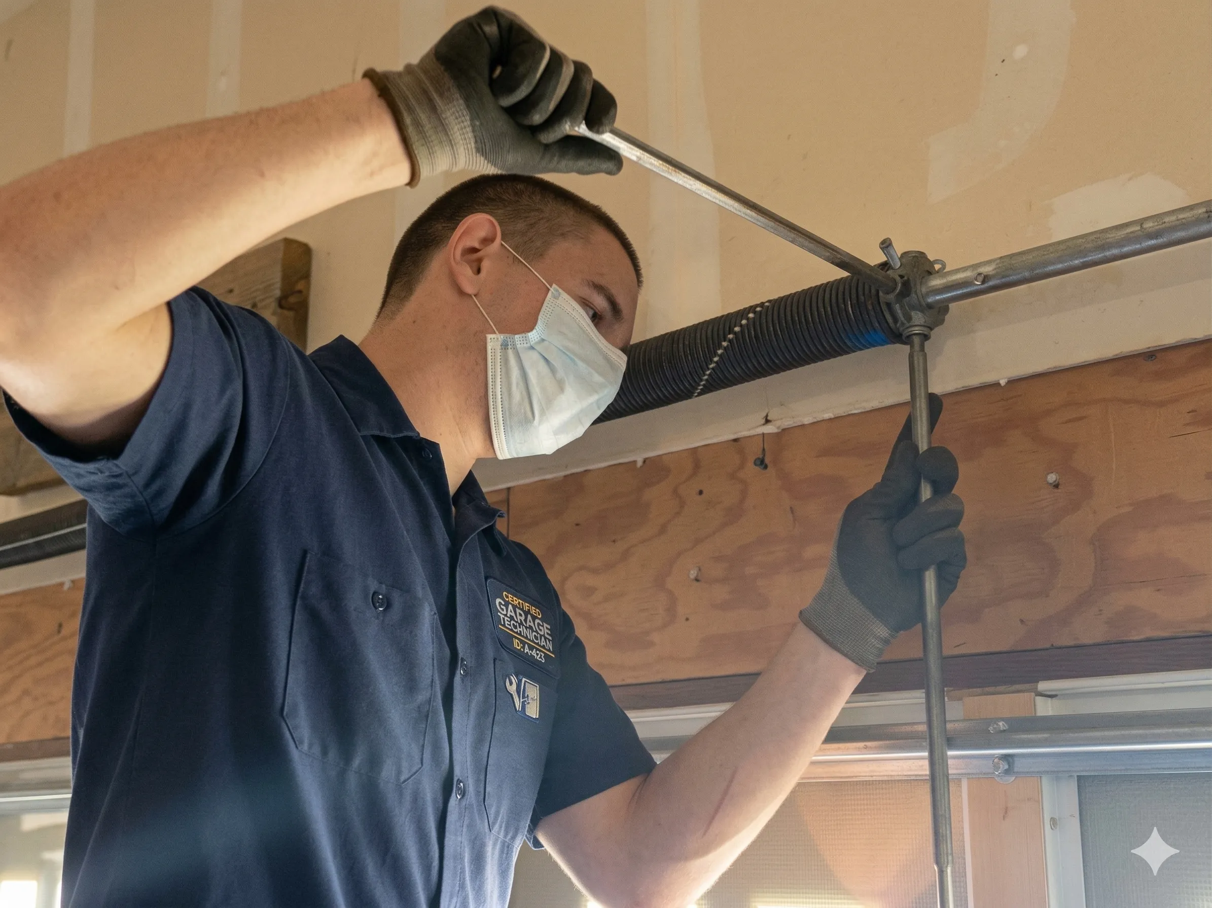 Garage door spring repair by Cornerstone Doors technician